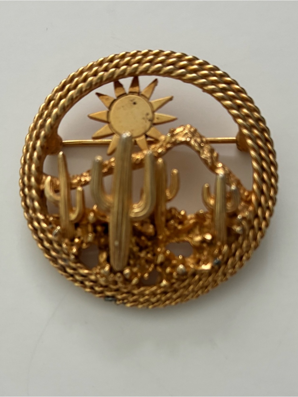 Gold Desert Cactus Brooch Pin - Women Jewelry
